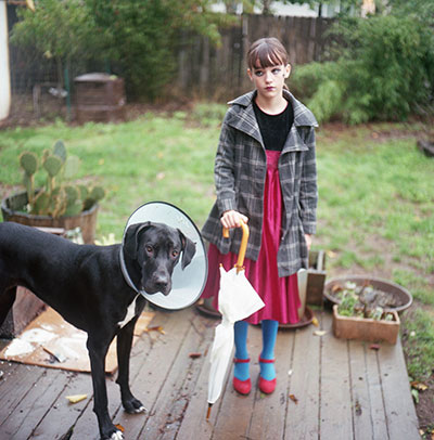Girl with Dog and Umbrella